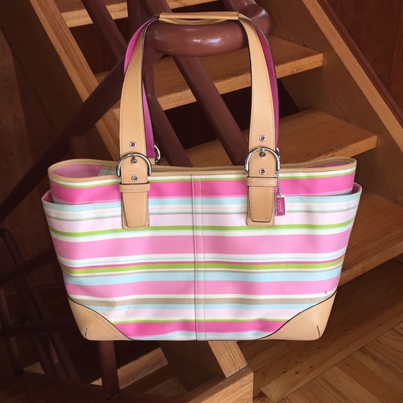 Authentic Coach Leather Heritage Stripe Diaper Bag - Picture 1 of 5
